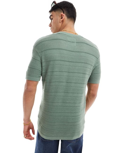 Hollister – lockeres t-shirt aus strick in Green für Herren