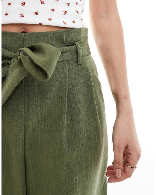 ONLY Green Tie Waist Wide Leg Trousers
