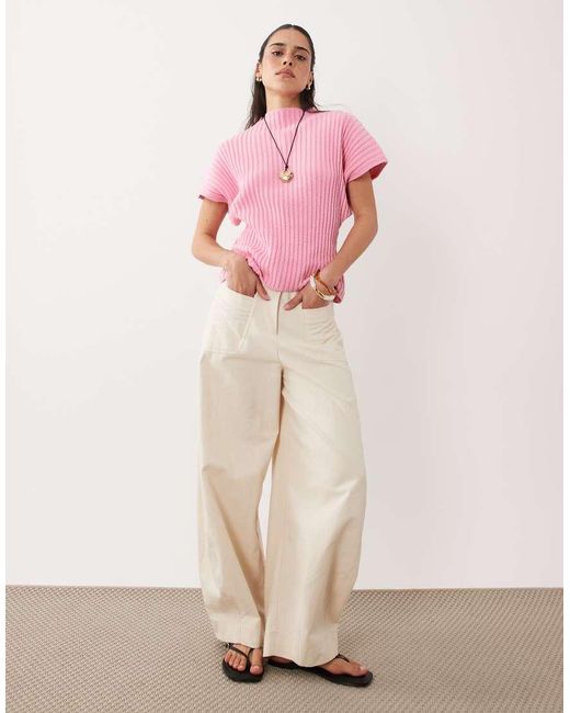 ASOS Pink Knitted Cinched Pleated Top