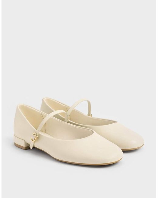 Charles & Keith Natural Gertrude Round-Toe Mary Janes