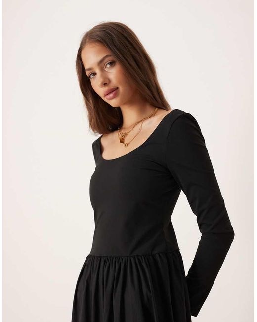 ASOS Black Long Sleeve Hybrid Midi Dress