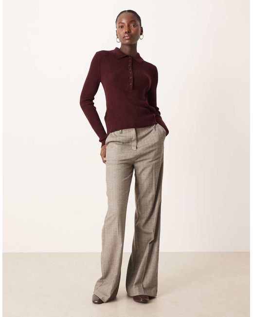 Mango Red Wool Mix Long Sleeve Knitted Polo Top