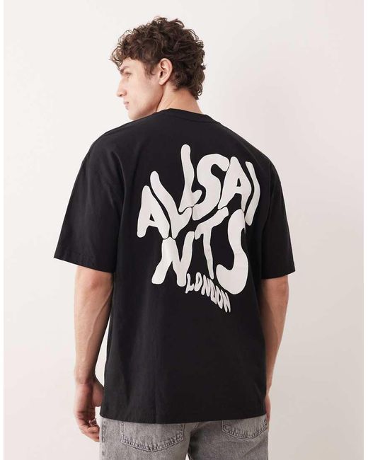 AllSaints Black Orlando Logo Print Oversized T-Shirt,, Washed for men