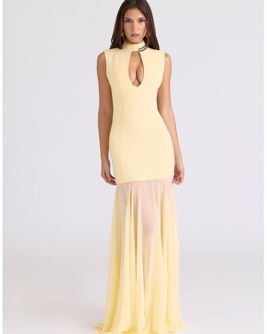 House Of Cb Natural Raphaella Butter Crepe & Chiffon Maxi Dress
