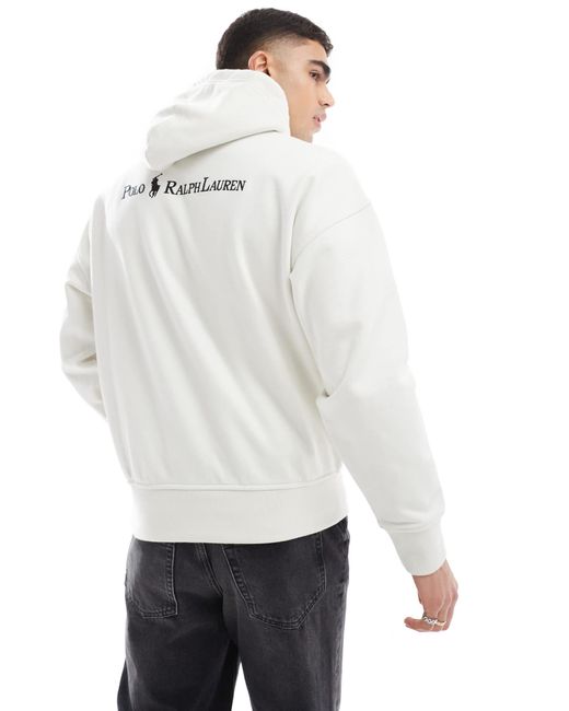Polo Ralph Lauren White Script Icon Logo Back Print Heavyweight Relaxed Fit Hoodie for men