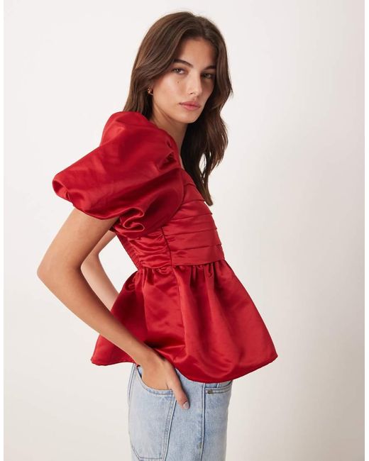 Nobody's Child Red Nova Puff Sleeve Top