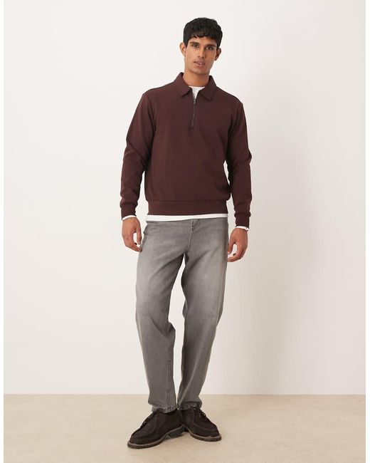 Mango Brown Cotton Mix Quarter Zip Top for men