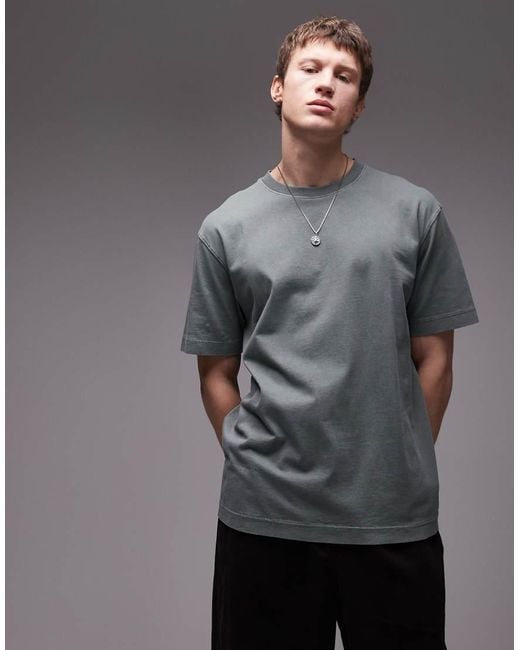 Topman Gray Oversized Washed T-shirt for men