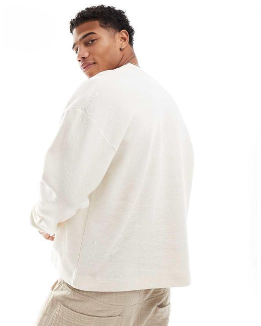 ASOS White Boxy Oversized Long Sleeve T-shirt With Henley Neck for men