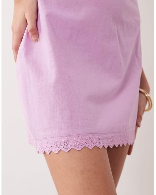 ASOS Pink Slash Neck Mini Sundress With Sculpted Bust And Broderie Hem