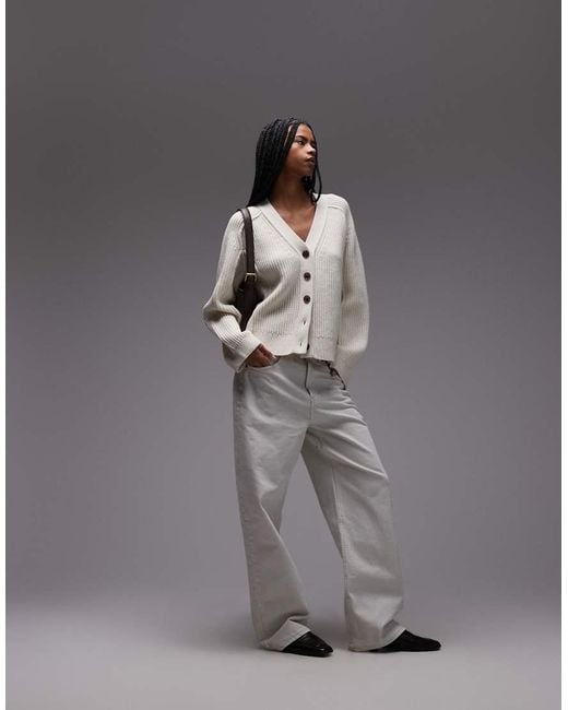 & Other Stories Gray Pure Wool Ribbed Cardigan