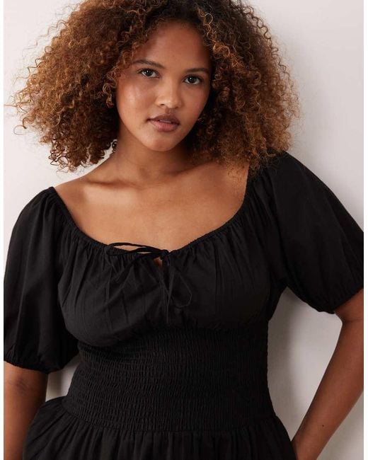 Esmee Curve Black Puff Sleeve Tie Front Maxi Beach Dress