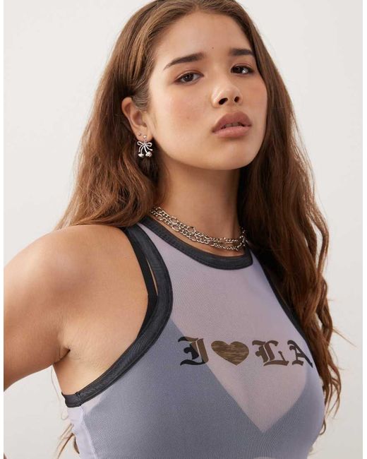 Collusion Gray Mesh Graphic Tank