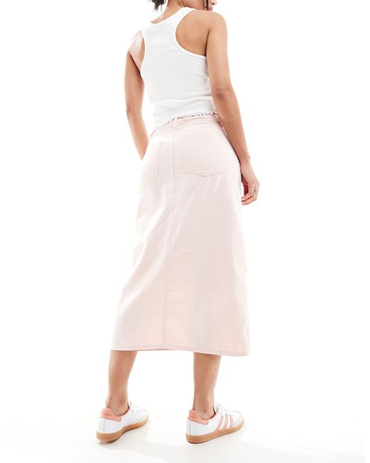 ONLY White Front Slit Twill Midi Skirt