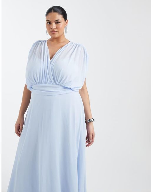 Tfnc Plus Blue Bridesmaid Pleated Chiffon Maxi Dress