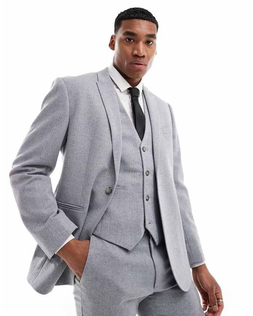 ASOS Gray Slim Fit Wool Mix Suit Jacket for men