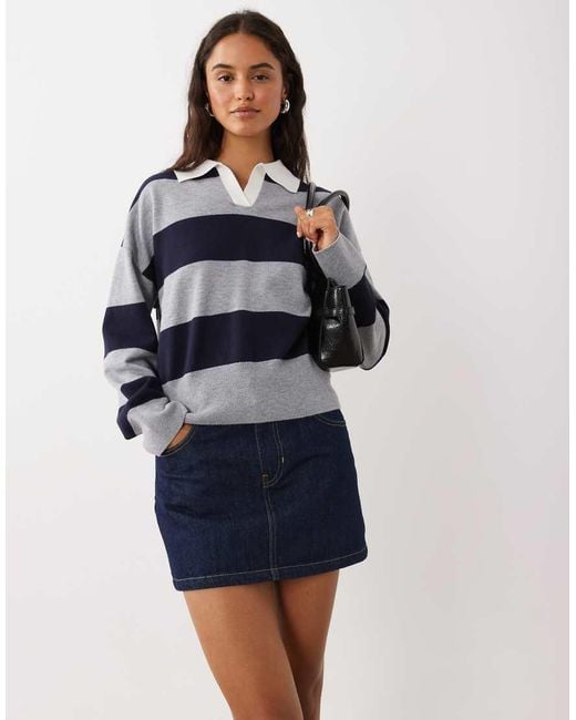 Mango Blue Knitted Polo Shirt