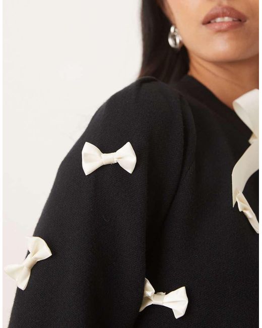 Never Fully Dressed Black Contrast Bow Knitted Cardigan