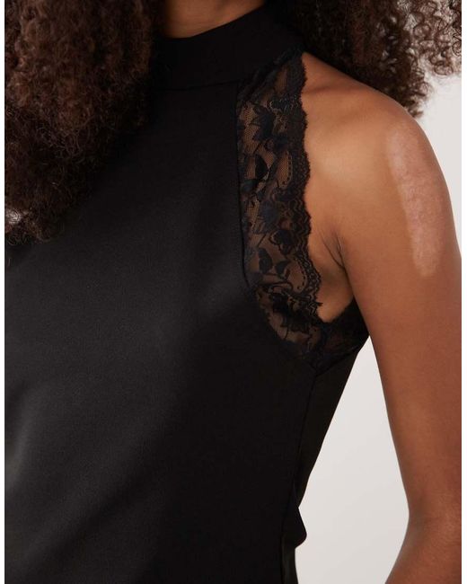 ASOS Black Halter Neck With Lace Trim Top
