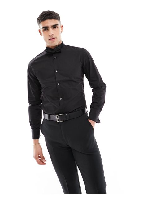 French Connection Black Slim Winged Collar Shirt for men
