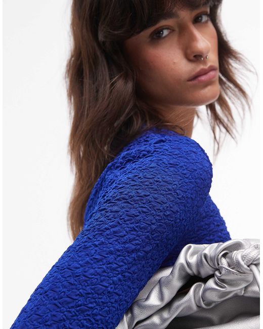 & Other Stories Blue Smocked Jersey Fitted Top With Long Sleeves