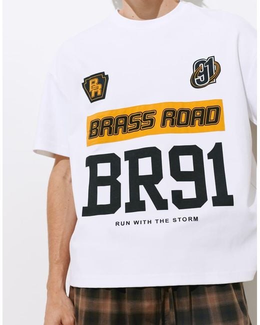 Pull&Bear White Brass Road Boxy T-shirt for men