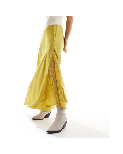 Free People Yellow Lace Insert Maxi Skirt