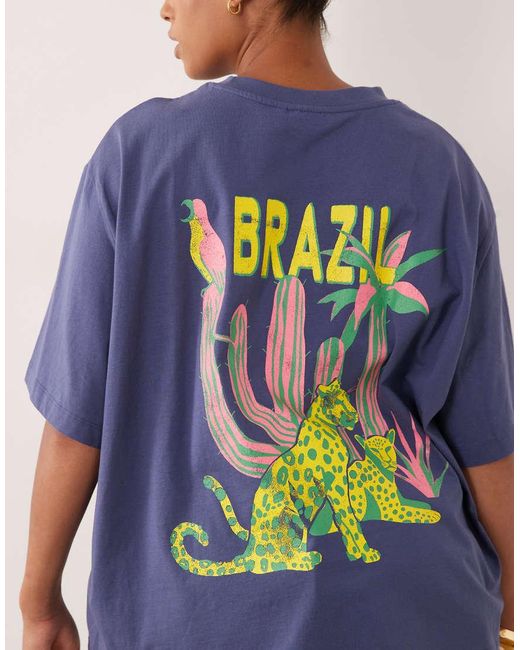 ASOS Blue Asos Design Curve Oversized T-shirt With Brazil Leopard Graphic