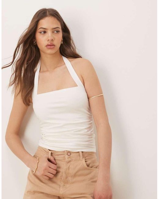 Abercrombie & Fitch Natural Square Halter Neck Sleeveless Top