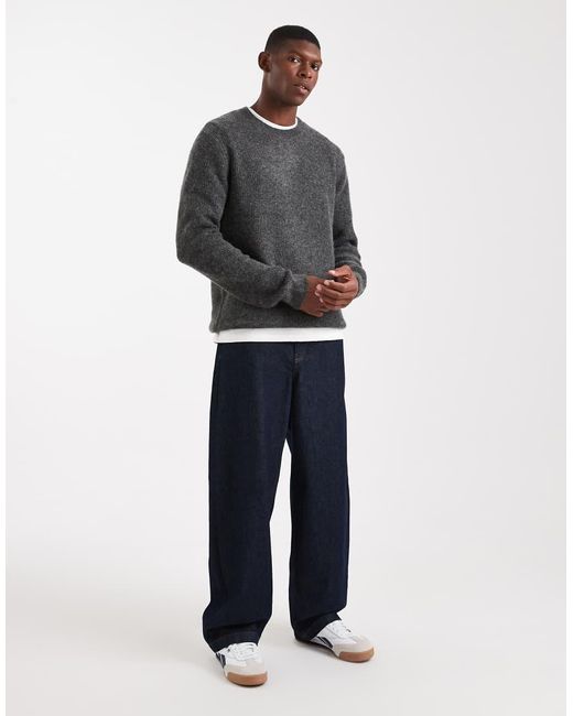 Jack & Jones Gray Premium Ribbed Fluffy Jumper for men