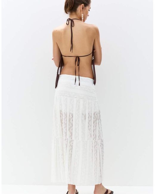 Pull&Bear Midi Rok Met Panden in het White