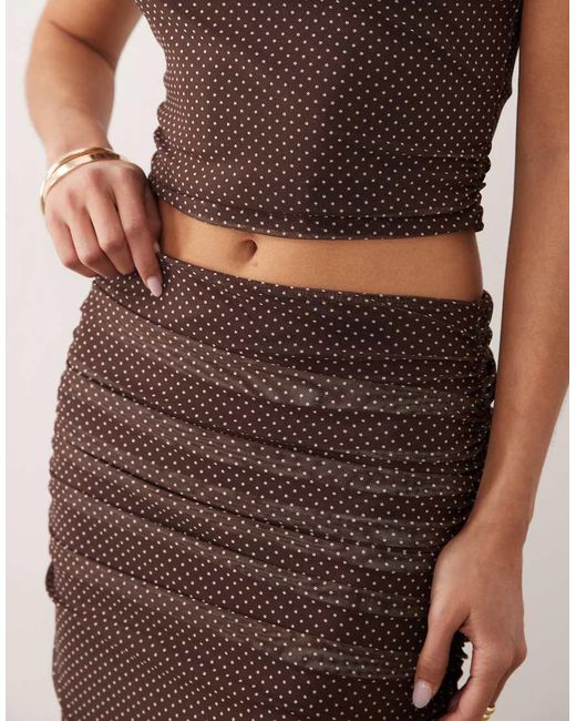 The Frolic White Exclusive Mesh Overlay Ruched Front Detail Maxi Skirt Co-ord