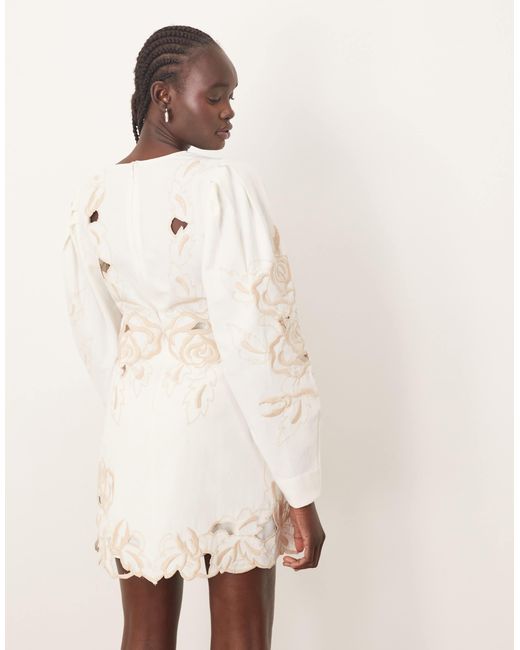 ARRANGE Natural Placed Floral Cut Work Volume Sleeve Mini Dress