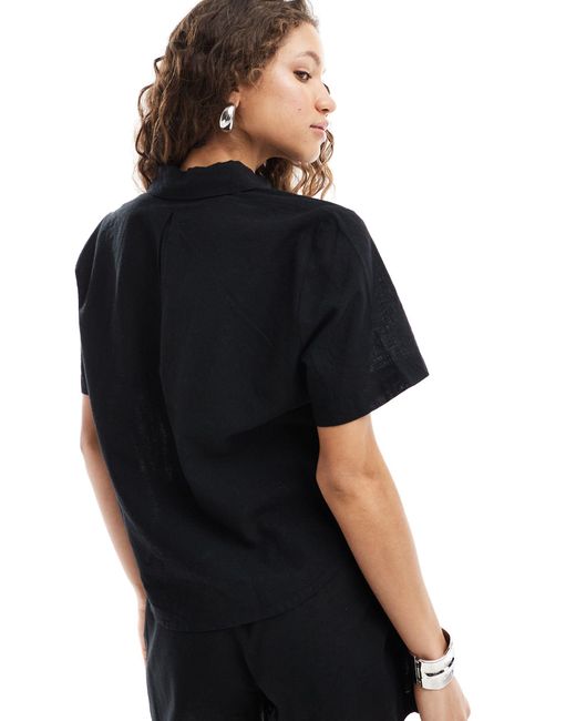 Monki Black Co-ord Short Sleeve Linen Shirt