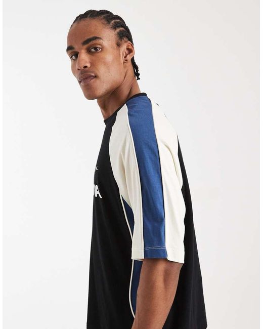 ASOS Black Boxy Oversized T-shirt With Cut And Sew Panelling And Sports Graphics for men