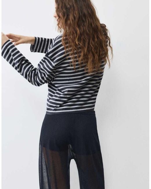 Pull&Bear Blue Boxy-fit Long Sleeve T-shirt