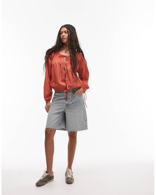TOPSHOP Red – dobby-oberteil
