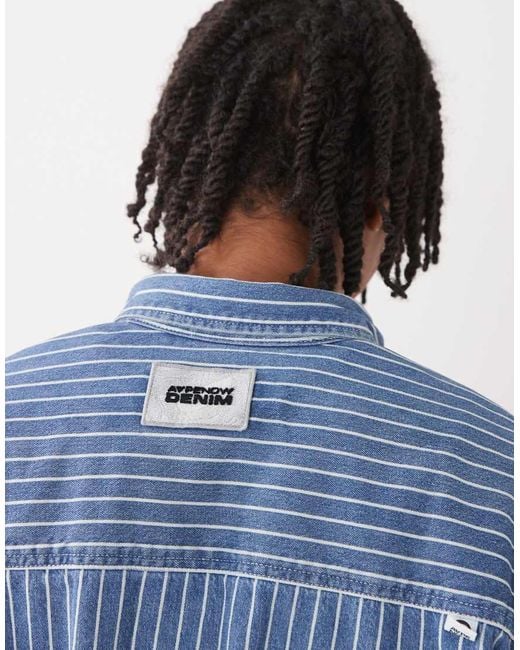 Aape By A Bathing Ape Blue Aape By A Bathing Ape Loose Fit Striped Denim Short Sleeve Shirt for men