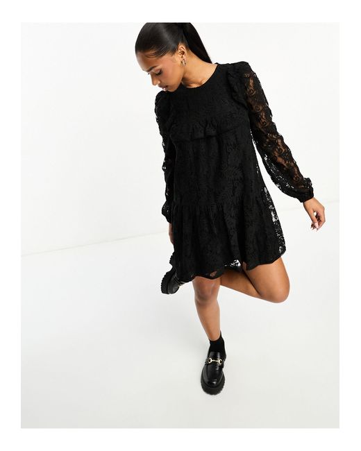 Miss Selfridge Black Lace Frill Detail Smock Dress