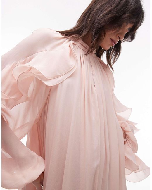 & Other Stories Pink Long Sleeve Floaty Midi Dress With Ruffle Detail
