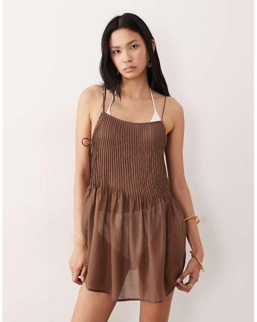 ASOS Brown Asos Design Tall Rita Pleated Beach Cover Up
