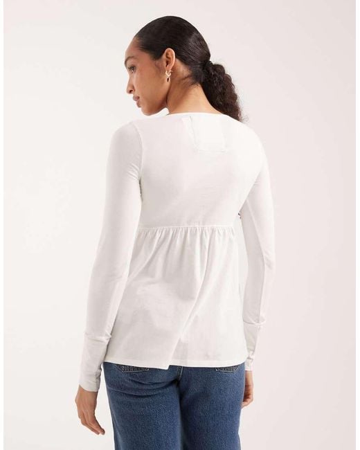 Hollister White Long Sleeve Front Bow Babydoll Top