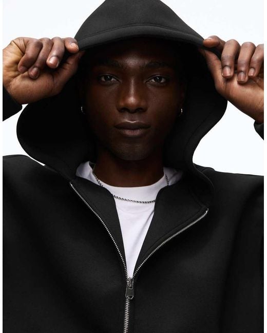 Bershka Black Technical Zip-through Hoodie for men