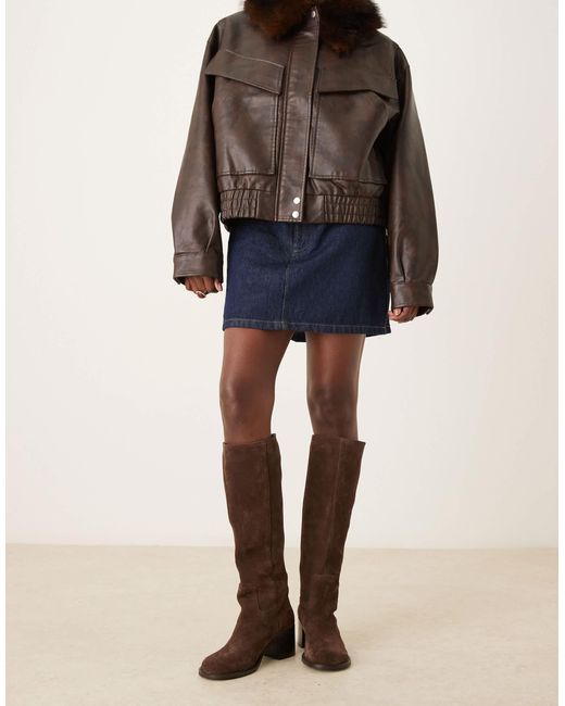 ASOS Natural – clyde – kniehohe schlupfstiefel aus wildleder