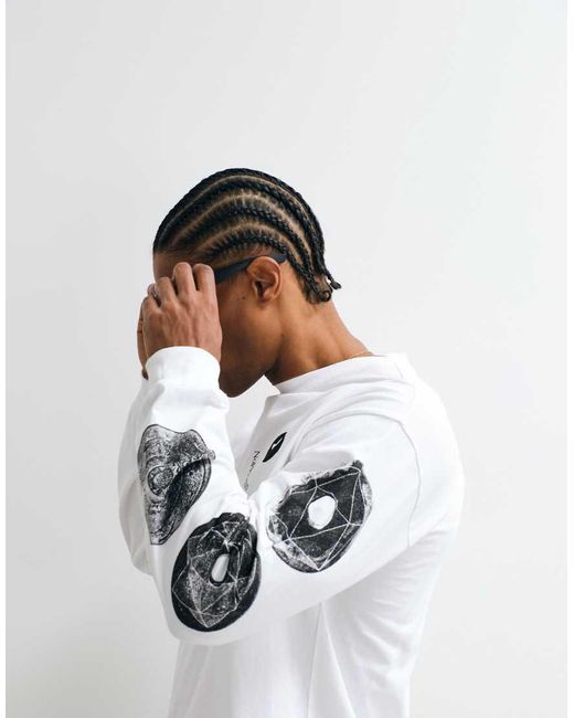 No Problemo White 100% Cottton Long Sleeve Dropa T-Shirt With Sleeve Graphic Detail for men