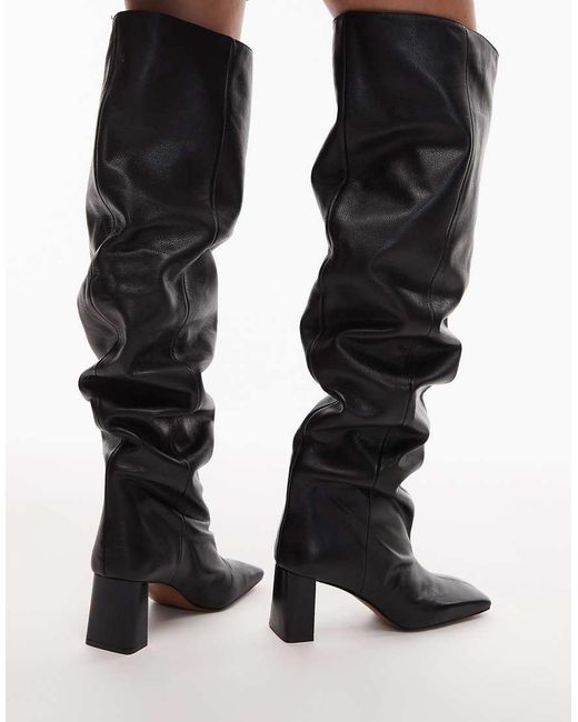 ASOS Black Kane Square Toe Slouchy Over The Knee Boots