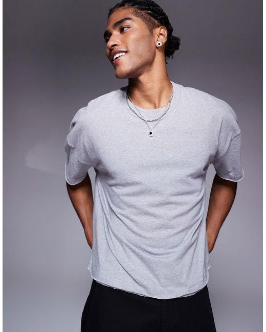 ASOS Gray Oversized Boxy Drop Shoulder Raw Hem T-shirt for men