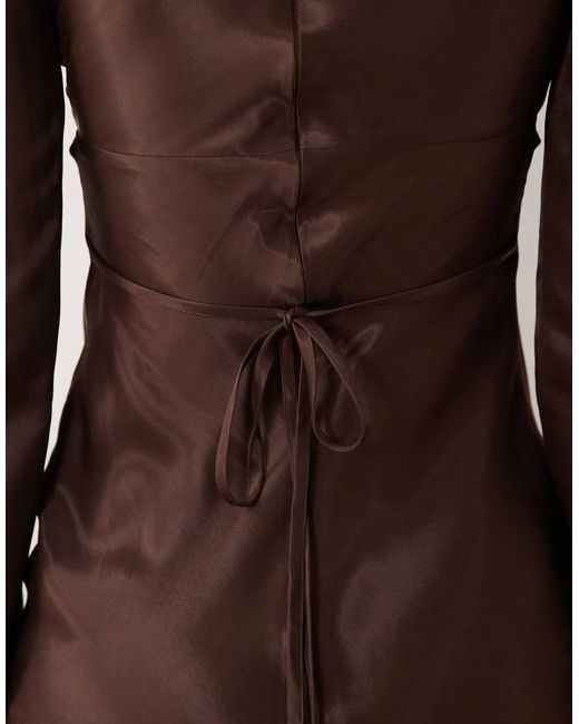 ASOS Brown Satin Bodice Mini Dress With Flared Sleeves