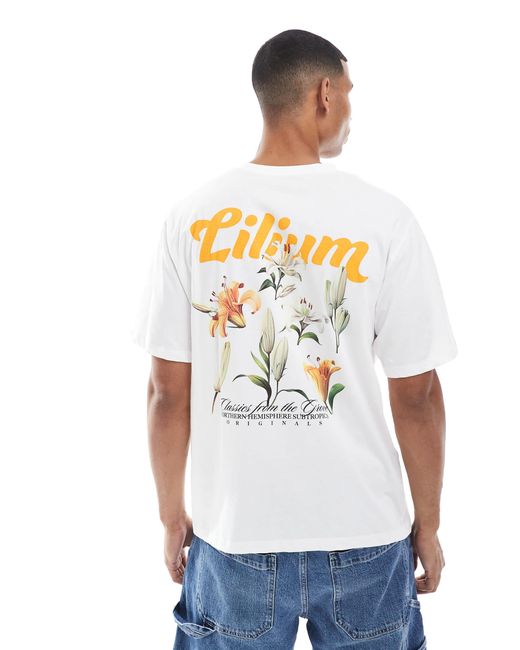 Jack & Jones White Oversize Back Print T-shirt With Lily Print for men