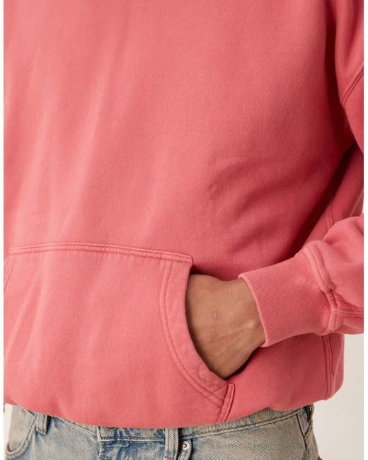 Sudadera Color Baya Básica Con Capucha Y Lavado Ácido De -Rojo Abercrombie & Fitch de hombre de color Red